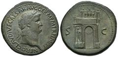 Imperio Romano / Roman Imperial Nerón. Sestercio. 64 d.C. Roma. (Spink-1962). (Ric-392). Anv.: NERO CLAVDIVS CAESAR AVG GERM PM TR P IMP P P. Busto laureado a derecha. Rev.: SC. Arco triunfal con Neró