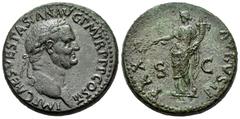Imperio Romano / Roman Imperial Vespasiano. Sestercio. 71 d.C. Roma. (Spink-2330). (Ric-437). (Ch-326). Rev.: PAX AVGVSTI SC. Piedad en pie a izquierda con rama y cuerno de la abundancia. Ae. 25,53 g.