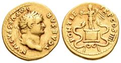 Imperio Romano / Roman Imperial Tito. Áureo. 75 d.C. Roma. (Ric-785). (Ch-163). (Cal-750). Anv.: T CAESAR IMP VESPASIAN. Busto laureado a derecha. Rev.: PONTIF TR P COS IIII. Victoria en pie a la izqu