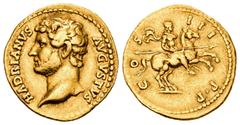 Imperio Romano / Roman Imperial Adriano. Áureo. 132-134 d.C.. Roma. (Spink-no cita). (Ric-no cita). (Cal-1246). Anv.: HADRIANVS AVGVSTVS. Busto desnudo a izquierda. Rev.: COS III PP. Adriano galopando