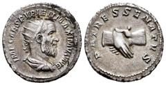Imperio Romano / Roman Imperial Pupieno. Antoniniano. 238 d.C. Roma. (Ric-11b). Anv.: IMP CAES PVPIEN MAXIMVS AVG. Busto radiado, drapeado y acorazado a derecha. Rev.: PATRES SENATVS. Apretón de manos