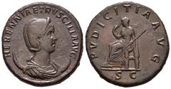 Imperio Romano / Roman Imperial Herenia Etruscila. Doble sestercio. 250 d.C. Roma. (Spink-9502). (Ric-136a). (Ch-21). Anv.: HERENNIA ETRVSCILLA AVG. Busto diademado y revestido a derecha con creciente