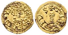 Monedas Visigodas / Visigothic Coins Recesvinto (649-672). Tremissis. Toleto (Toledo). (Cnv-454.2). Anv.: +RECCES|V|INOVSP+. Rev.: +TOLETOPIVS. Au. 1,28 g. Rara. EBC+. Est...1400,00. Recesvinto (649-6