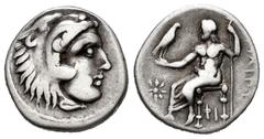 Grecia Antigua / Greek Coins Imperio Macedonio. Alejandro III Magno. Dracma. 323-319 a.C. Kolophon. (Price-1759 variante). Anv.: Cabeza de Heracles a derecha recubierta con piel de león. Rev.: Zeus se