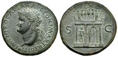 Imperio Romano / Roman Imperial Nero. Sestercio. 64 d.C. Rome. (Spink-1962). (Ric-500). (Ch-309). Anv.: NERO CLAVDIVS CAESAR AVG GERM PM TR P IMP P P. Busto laureado a derecha. Rev.: SC. Arco triunfal