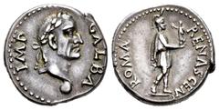 Imperio Romano / Roman Imperial Galba. Denario. 68 d.C. Tarraco. (Ric-27). (Ch-209). Anv.: IMP GALBA. Busto laureado a derecha, debajo un globo. Rev.: ROMA RENASCENS. Roma avanzando a derecha con Vict