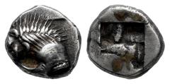 Grecia Antigua / Greek Coins Massalia. Hemióbolo. 500-475 a.C. (Maurel-61). (Sng Cop-no cita). Anv.: Prótomo de león a izquierda. Rev.: Cuadrado cuatripartito incuso. Ag. 0,89 g. MBC+. Est...75,00. / 