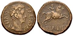 Hispania Antigua / Ancient Hispania Bilbilis. As. 27 a.C.-14 d.C. Calatayud (Zaragoza). (Abh-276). (Acip-3016). Anv.: Cabeza laureada de Augusto a derecha, alrededor AVGVSTVS DIVI F. Rev.: Jinete lanc