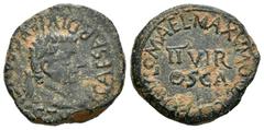 Hispania Antigua / Ancient Hispania Osca. Semis. 24 a.C.-14 d.C. Huesca. (Abh-1939). (Acip-3220). Rev.: Leyenda interna Q AEL PROCVLO M AEL MAXVMO alrededor de II VIR / OSCA. Ae. 5,29 g. Escasa, aun m