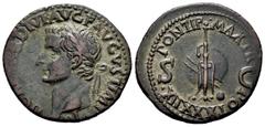 Imperio Romano /Roman Imperial Tiberio. As. 36-37 d.C. Roma. (Spink-1772). (Ric-64). Rev.: PONTIF MAX TR POT XXXIIX SC. Timón delante de globo grande, debajo globo pequeño. Ae. 9,68 g. MBC-/MBC. Est..