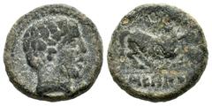 Celtiberian Coins / Hispania Antigua Sekaisa. Semis. 120-20 a.C. Zona de Aragón. (Sng BN-842). Anv.: Cabeza masculina a derecha. Rev.: Caballo a derecha, debajo SEKAISA. Ae. 4,91 g. MBC-/BC+. Est...50