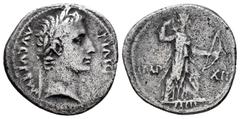 Roman Republican / República Romana Augusto. Denario. 11-10 a.C. Lugdunum. (Ffc-130). (Ric-197a). (Cal-848). Anv.: AVGVSTVS DIVI F. Cabeza laureada de Augusto a derecha. Rev.: IMP - XII. Diana caminan