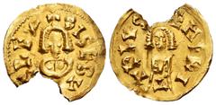 Visigothic Coins / Monedas Visigodas Sisebuto (612-621). Tremissis. Emérita (Mérida). (Cnv-258). (Pliego-284a). Au. 1,27 g. Cospel faltado. MBC. Est...250,00. // ENGLISH: Sisebuto (612-621). Tremissis