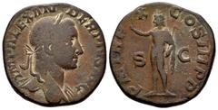 Roman Imperial / Imperio Romano Alejandro Severo. Sestercio. 231. Roma. (Spink-7999). (Ric-513). Rev.: P M TR P X COS III P P SC. Sol de pie a izquierda con mano levantado y globo. Ae. 16,21 g. BC. Es