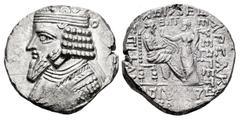 Greek Coins / Grecia Antigua Imperio Parto. Gotarzes II. Tetradracma. 44-51 d.C. (Enero, 48 d.C). Seleukeia en el Tigris. (Sellwood-65.19). Rev.: Gotarzes sentado a derecha, recibiendo la corona de Ty