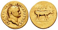 Roman Imperial / Imperio Romano Tito. Áureo. 76 d.C. Roma. (Ric-868). (Cal-734). Anv.: T CAESAR IMP VESPASIANVS. Busto laureado a derecha. Rev.: COS V. Vaca avanzando a derecha. Au. 6,88 g. BC+. Est..