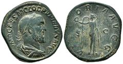 Roman Imperial / Imperio Romano Pupieno. Sestercio. 238 d.C. Roma. (Spink-8539). (Ric-23a). (Ch-38). Anv.: IMP CAES M CLOD PVPIENVS AVG. Busto laureado, drapeado y acorozado de Pupieno a derecha. Rev.