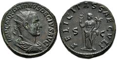 Roman Imperial / Imperio Romano Trajano Decio. Doble sestercio. 250 d.C. Roma. (Spink-9395). (Ric-115a-c). Anv.: IMP C M Q TRAIANVS DECIVS AVG. Busto radiado y revestido a derecha. Rev.: FELICITAS SAE