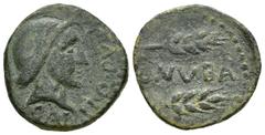 Celtiberian Coins / Hispania Antigua Onuba. Semis. 50 a.C. Huelva. (Abh-1896). (Acip-2417). (C-4). Anv.: Cabeza viril con casco a derecha y delante leyenda exterior C.AELI Q PVBL(ILI). Rev.: Dos espig