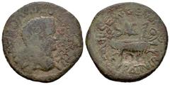 Celtiberian Coins / Hispania Antigua Arse-Saguntum. As. 14-36 d.C. Sagunto (Valencia). Época de Tiberio. (Abh-2091). (Acip-3237). Anv.: Cabeza de Tiberio a derecha, alrededor (TI CAES)AR DIVI AVG F (A