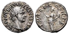 Roman Imperial / Imperio Romano Trajano. Denario. 98-99 d.C. Roma. (Ric-6). (Rsc-209). Anv.: IMP CAES NERVA TRAIAN AVG GERM. Busto laureado a derecha. Rev.: P M TR P COS II P P. Pax en pie a izquierda