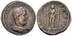 Roman Imperial / Imperio Romano Macrino. Sestercio. 217 d.C. Roma. (Spink-7387). (Ric-141). (Ch-61). Rev.: PO(NTIF) MAX TR P (C)OS P P S C. Fides Militum en pie con cabeza a la derecha con un estandar