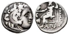 Greek Coins / Grecia Antigua Reino de Macedonia. Alejandro III Magno. Dracma. 310-301 a.C. Kolophon. (Price-1812). Anv.: Cabeza de Heracles a derecha recubierta con piel de león. Rev.: Zeus sentado a 
