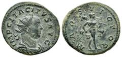 Roman Imperial / Imperio Romano Tácito. Antoniniano. 275-276 d.C. Lugdunum. (Ric-30). Anv.: IMP C L TACITVS AVG. Busto radiado y drapeado con coraza a derecha . Rev.: MARS VICTOR. Marte avanzando a de