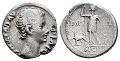 Roman Imperatorial Augustus. Denarius. 11-10 BC. Lugdunum. (Ffc-129). (Ric-183). (Cal-832). Anv.: AVGVSTVS DIVI. F , bare head of Augustus right. Rev.: IMP. - XII. SICILI, Diana Venatrix standing towa