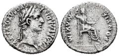Roman Imperial / Imperio Romano Tiberius. Denarius. 14-33 d.C. Lugdunum. (Spink-1763). (Ric-26). (Seaby-16). Rev.: PONTIF MAXIM.Livia seated to the right with sceptre and branch. Ag. 3,64 g. VF/Almost
