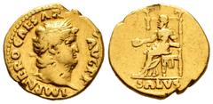 Roman Imperial / Imperio Romano Nero. Aureus. 66-68 d.C. Rome. (Ric-unlisted). (Cal-444). (Ch-315). Anv.: IMP NERO CΛESΛR ΛVG P P, laureate head right. Rev.: SALVS, draped, seated left on ornamented t