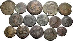 Large Lots / Lotes y colecciones Lote de 15 piezas de cobre ibéricas, 1 as Tamaniu, 2 ases Utikesken, 1 semis Carteia, 1 as Obulco, 1 semis Obulco, 1 as Kastulo, 1 as Sacili, 1 as Saltuie, 3 ases Seka