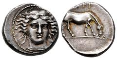 Greek Coins / Grecia Antigua Thessaly. Larissa. Dracma. 356-342 BC. (BMC.7 pl. 6/10). (Gc-2790). Anv.: Legend ΣΙΜΟ in very small letters, above the head of the nymph Larissa, looking three quarters to