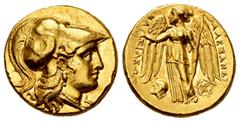 Greek Coins / Grecia Antigua Kingdom of Macedon. Alexander III, "The Great". Stater. 336-323 BC. Babylon. (Price-3735). (Müller-729). Anv.: Head of Athena to the right, with a Corinthian helmet adorne