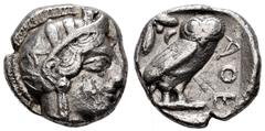 Greek Coins Attica. Athens. Tetradrachm. 440-404 BC. (Gc-2526). (Sng Cop-31). Anv.: Head of Athena right, wearing crested Attic helmet ornamented with three olive leaves above visor and spiral palmett