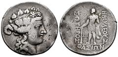 Greek Coins Thrace. Thasos. Tetradrachm. 148 BC. (Gc-1759). (Cy-1530). Anv.: Dionysus head right with ivy crown. Rev.: Hercules standing left, with club and lion skin, around legend. Ag. Knocks. Almos