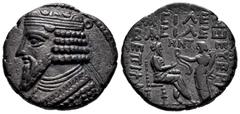 Greek Coins Kingdom of Parthia. Gotarzes II. Tetradrachm. 45-46 AD. Seleukeia on the Tigris. (Sellwood-65.10). (Shore-358). Anv.: Diademed and draped bust lef. Rev.: Gotarzes seated right, receiving w