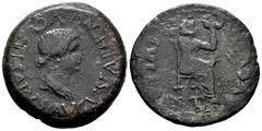 Ancient Hispania Emerita Augusta. Tiberius period. Dupondius. 14-36 AD. Mérida (Badajoz). (Abh-1026). (Acip-3405). Anv.: PERM AVGVSTI SALVS AVGVSTA, draped bust of Livia right. Rev.: C A E IVLIA AVGVS