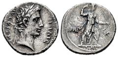 Roman Imperatorial Augustus. Denarius. 11-10 BC. Lugdunum. (Ffc-130). (Ric-197a). (Cal-848). Anv.: AVGVSTVS DIVI. F. laureate head of Augustus right. Rev.: IMP. - XI(I) . SICILI. Diana Venatrix runnin