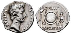 Roman Imperatorial Augustus. Denarius. 19 BC. Colonia Patricia (Córdoba). (Ffc-181). (Ric-86a). (Cal-749). Anv.: CAESAR AVGVSTVS bare head of Augustus right. Rev.: SIGNIS RECEPTIS above and below S.P.