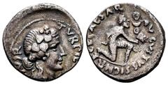 Roman Imperatorial Augustus. P. Petronius Turpilianus. Denarius. 19 BC. Rome. (Ffc-306). (Ric-287). (Cal-1077). Anv.: TVRPILIANVS III. VIR., head of Liber or Bacchus right wearing wreath of ivy. Rev.: