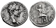 Roman Imperial Tiberius. Denarius. 15-18 AD. Lugdunum. (Spink-1732). (Ric-26). (Seaby-16). Rev.: PONTIF MAXIM, female figure seated right with sceptre and branch. Ag. 3,65 g. Choice VF. Est...220,00. 
