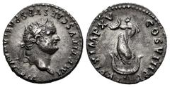 Roman Imperial Titus. Denarius. 89 AD. Rome. (Ric-112). (Bmcre-72). (Rsc-309). Anv.: IMP TITVS CAES VESPASIAN AVG P M, laureate head right. Rev.: TR P IX IMP XV COS VIII P P, dolphin coiled around anc
