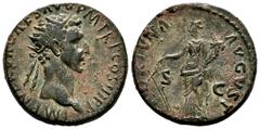 Roman Imperial Nerva. Dupondius. 97 AD. Rome. (Ric-84). (Bmcre-123). (C-69). Anv.: IMP NERVA CAES AVG P M TR P COS III P P, radiate head right . Rev.: Fortuna standing left, holding rudder and cornuco