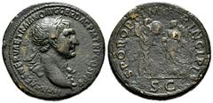 Roman Imperial Trajan. Sestertius. 103-111 AD. Rome. (Ric-523). (Bmcre-817). Anv.: IMP CAES NERVAE TRAIANO AVG GER DAC P M TR P COS V P P, laureate bust right, slight drapery on far shoulder. Rev.: SP