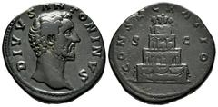 Roman Imperial Divus Antoninus Pius. Sestertius. 161 AD. Rome. Struck under Marcus Aurelius. (Ric-1266). (Bmcre-872). (C-165). Anv.: DIVVS ANTONINVS, bare head right, with drapery on far shoulder. Rev