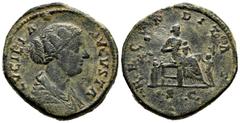 Roman Imperial Lucila. Sestertius. 161-166 AD. Rome. (Ric-1736). Anv.: LVCILLA AVGVSTA, draped bust right. Rev.: FECVNDITAS, Fecunditas seated right, nursing child in arms, two children at feet to lef