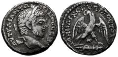 Roman Imperial Caracalla. Tetradrachm. 198-217 AD. Judaea. Caesarea Maritima. (Prieur-1668). (Sng Ans-790). Rev.: Eagle standing facing on serpent-entwined torch, head and tail left, with wings spread