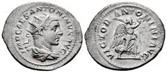 Roman Imperial Elagabalus. Antoninianus. 219 AD. Rome. (Spink-7500). (Ric-152). (Seaby-294). Rev.: VICTOR ANTONINI AVG. Victory advancing to the right with crown and palm. Ag. 5,72 g. Large flan. Choi
