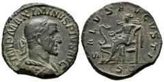 Roman Imperial Maximinus I. Sestertius. 235-236 AD. Rome. (Ric-64). Anv.: IMP MAXIMINVS PIVS AVG, laureate, draped and cuirassed bust right. Rev.: SALVS AVGVSTI, Salus seated left, feeding serpent ris